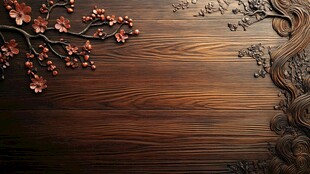 木纹背景上的花卉雕刻