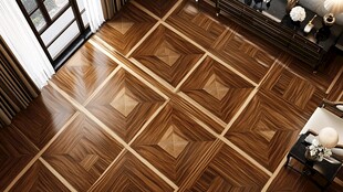 豪华室内设计 木地板和窗帘