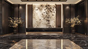 奢华大堂 金色点缀 大理石地板