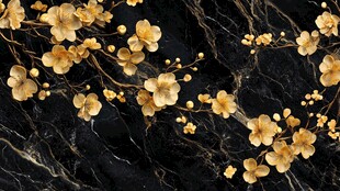 金色梅花在黑色大理石上
