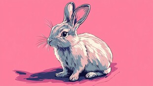 粉色背景上的白色兔子