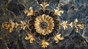 金色巴洛克风格装饰在深蓝色大理石背景上