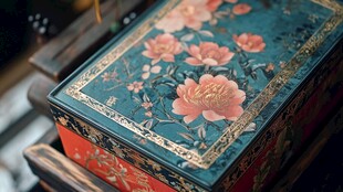 复古花卉图案的木制盒子