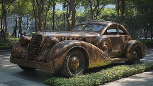 青铜老爷车雕塑