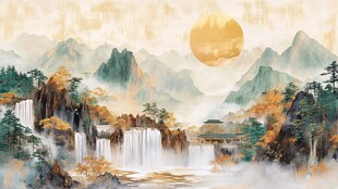 山水画中的秋日风景