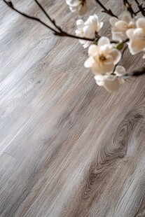 木纹地板与花朵的和谐