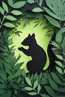 森林中的松鼠剪影