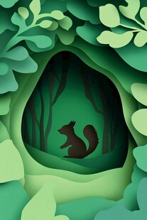 森林中的松鼠剪影