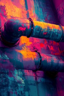 生锈的管道与涂鸦墙