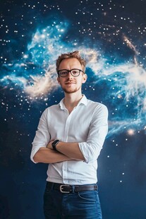 时尚眼镜男 白衬衫 星空背景