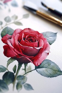 精细水彩玫瑰画作