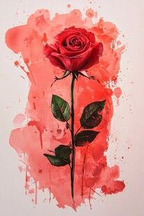 红玫瑰与水彩斑驳
