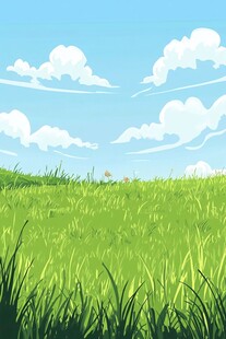 蓝天白云下的绿色田野