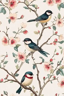 春鸟图案与花卉设计