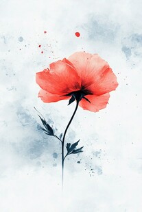 抽象的红色花朵与水彩斑点