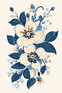 蓝色花卉艺术作品