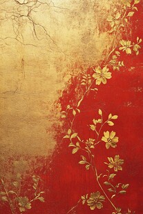 金色花卉红色背景