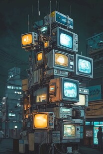 夜幕下的电子垃圾堆