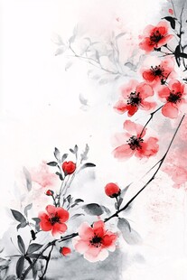 红花水墨画