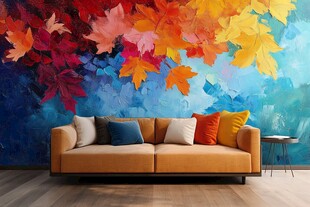 秋日绚烂 色彩斑斓的叶子油画