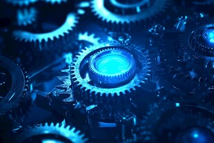 复杂齿轮系统的蓝色光芒