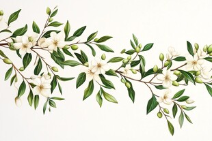 白花绿叶的植物插画