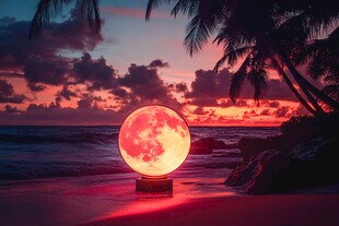 日落时分的椭圆形月亮灯