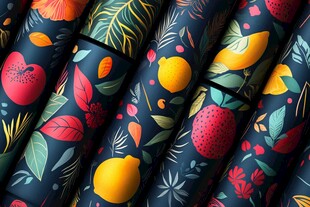 彩色水果和植物图案的包装纸
