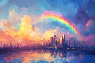 城市之上的彩虹