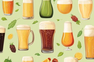 啤酒杯与原料无缝图案