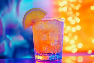 多彩鸡尾酒 冰块和柠檬片