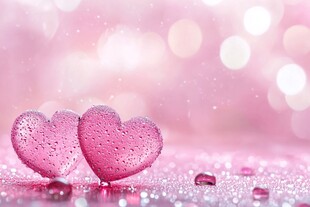 浪漫粉色心形与水滴的梦幻背景