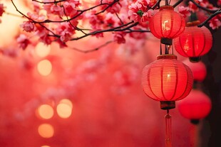 春日红灯笼映照