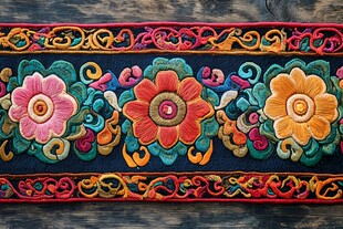 彩色刺绣花卉图案