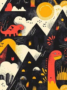 恐龙与山脉的奇幻夜晚