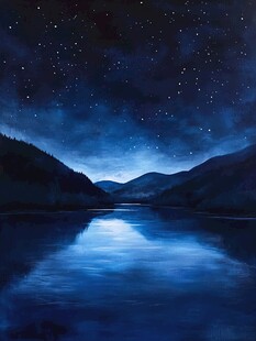 夜幕下的宁静湖泊