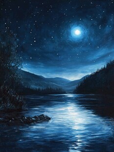 月光下的宁静湖泊