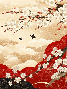 东方美学的梅花与云彩