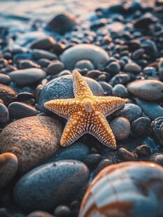 海滩上的海星与鹅卵石
