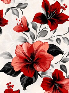 红色花卉图案