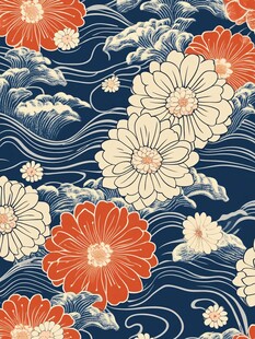 波涛与花卉的和谐