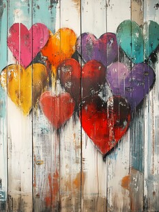 彩色木板上的心形涂鸦