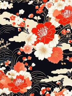 红白花卉图案