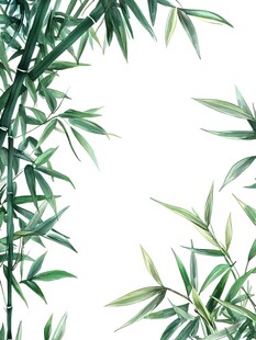 水彩竹叶风景画