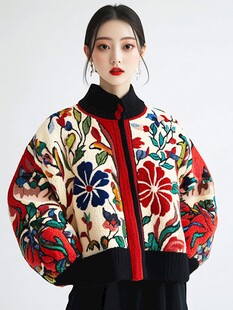 复古花卉图案毛衣