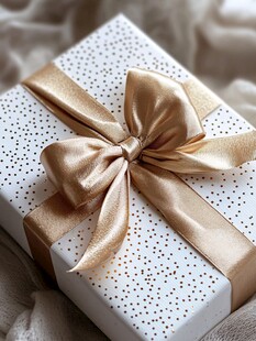 金色丝带装饰的礼物包装