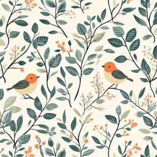 森林中的小鸟和植物