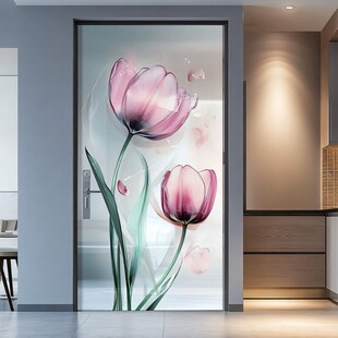 粉色郁金香玻璃门设计