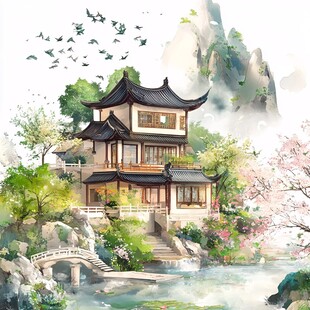 东方仙境隐居山水画