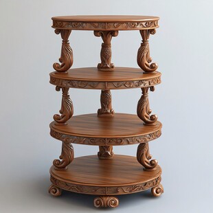 圆形木质三层架